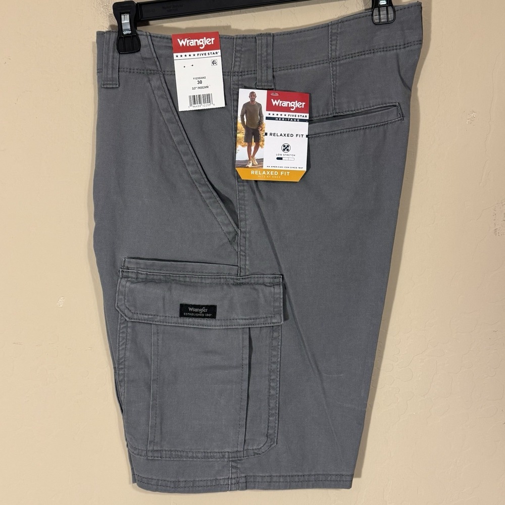 Wrangler Cargo Shorts Men 30 Relaxed Fit Cotton Gray Outdoors Trail Casual NEW